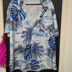 Tropical Blue and White Button-Up Shirt